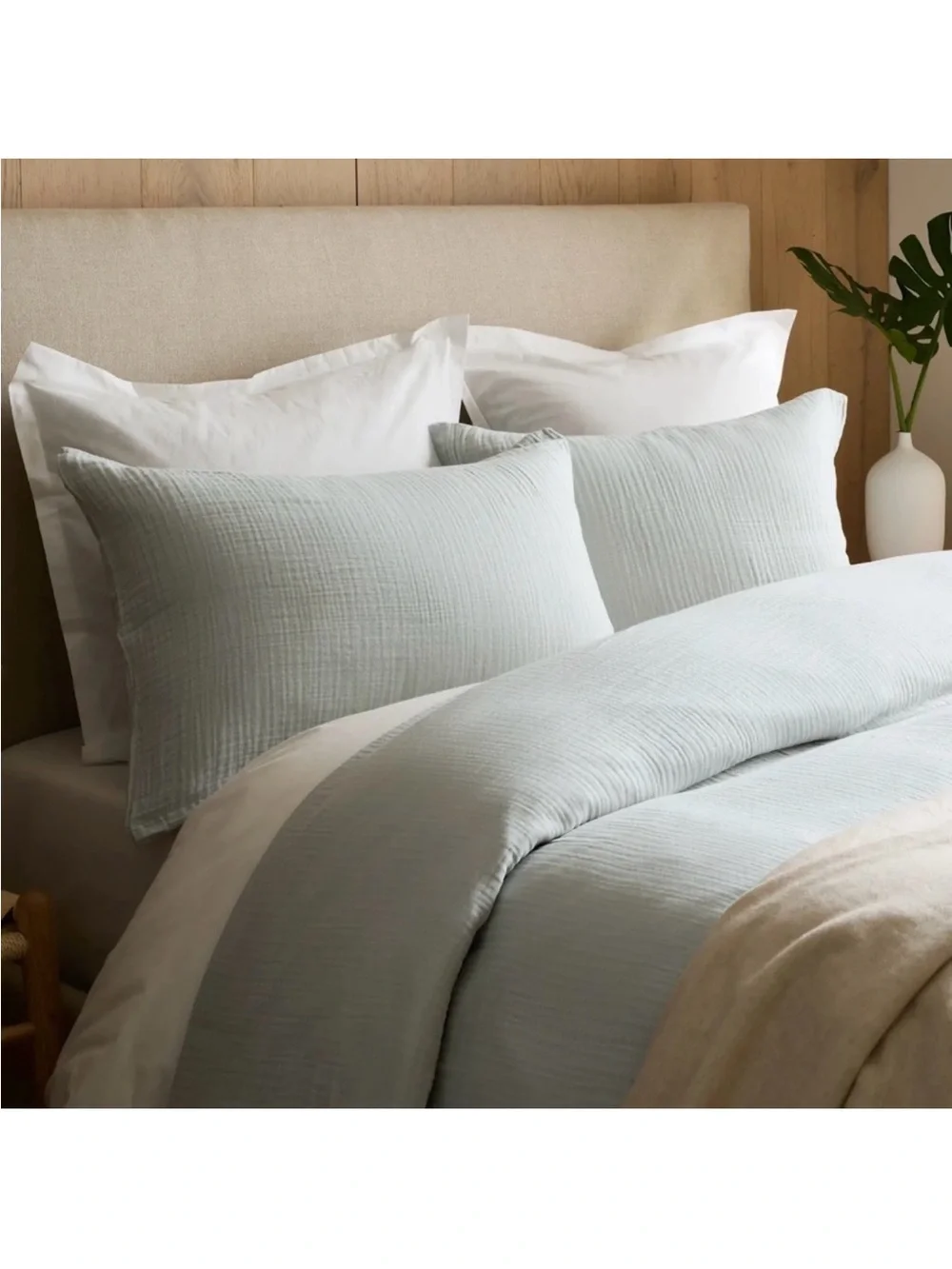 QUINCE Organic Airy Gauze Duvet Cover in Mist Buttons Full/Queen - NWOT